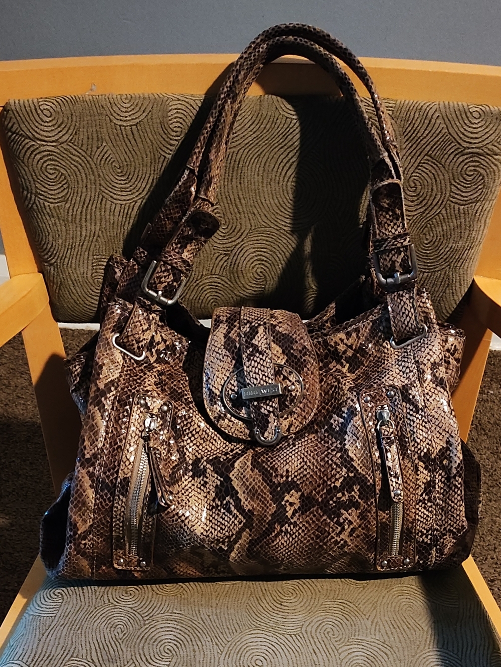 Nine West Women’s Snake-Print Shoulder Bag in Brown